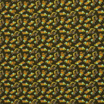Baumwolljersey Kleine Baufahrzeuge auf Grün/Braun by Swafing